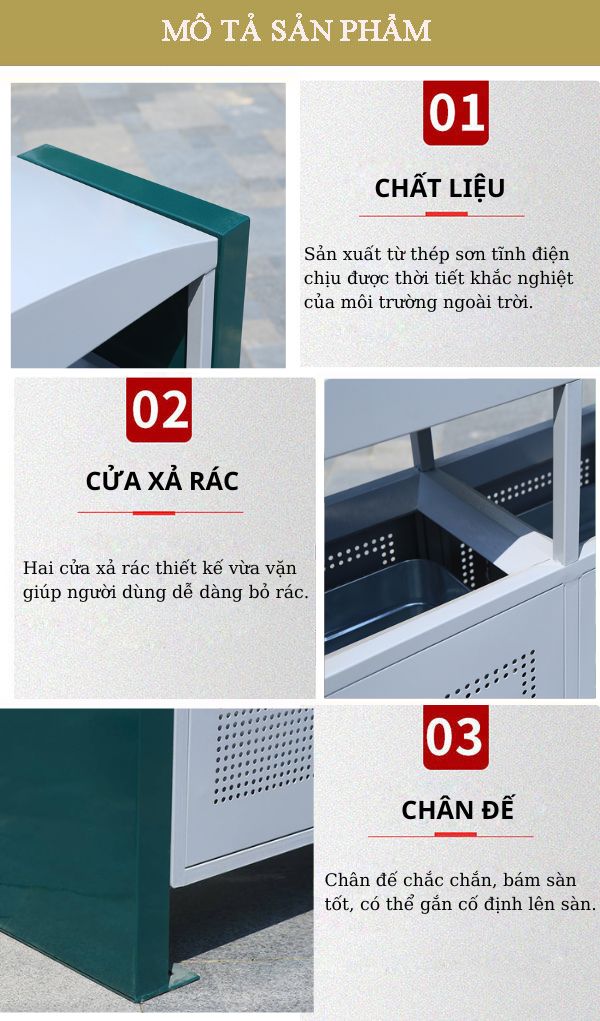 Chi tiết các bộ phận cấu thành thùng rác 2 ngăn