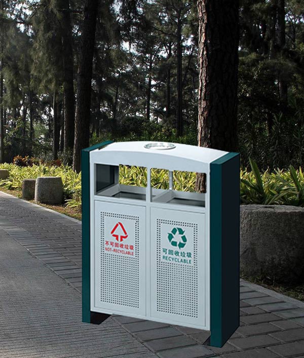 Mẫu thùng rác bằng thép không rỉ 2 ngăn dùng ở ngoài trời