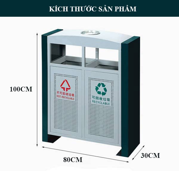 Tham khảo nhanh kích thước thùng rác 2 ngăn bằng thép chống rỉ