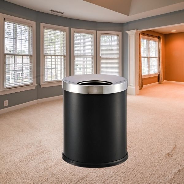 Thùng rác thép sơn tĩnh điện đen nắp hở