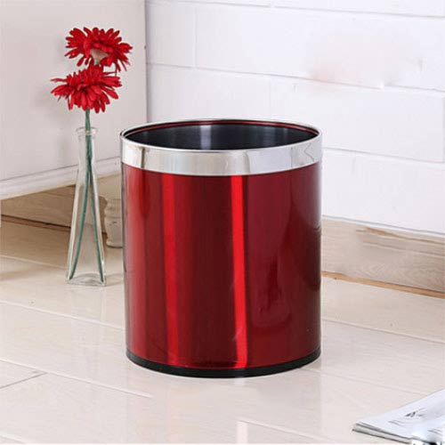Thùng rác thép sơn đỏ viền inox trắng