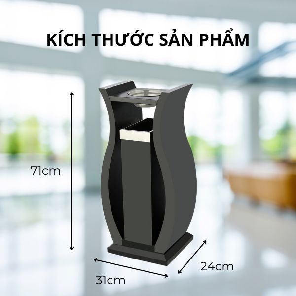Kích thước thùng đựng rác thép sơn đen gạt tàn cao cấp