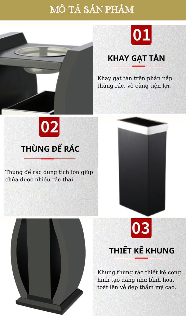 Chi tiết các đặc điểm cấu tạo thùng rác bằng thép sơn tĩnh điện