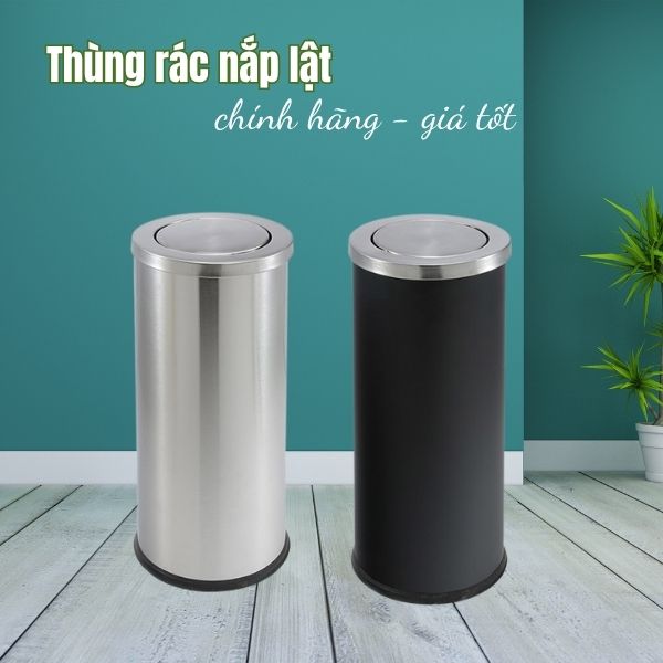 Mẫu thùng rác nắp bập bênh bằng inox và thép sơn đen