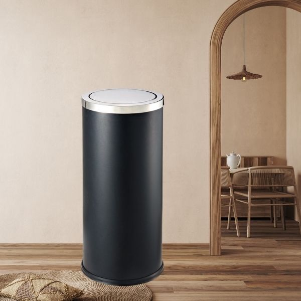 Thùng rác thép sơn đen nắp lật