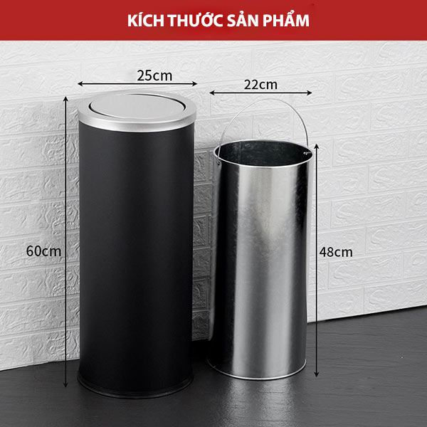 Kích thước thùng rác nắp lật bằng thép sơn tĩnh điện