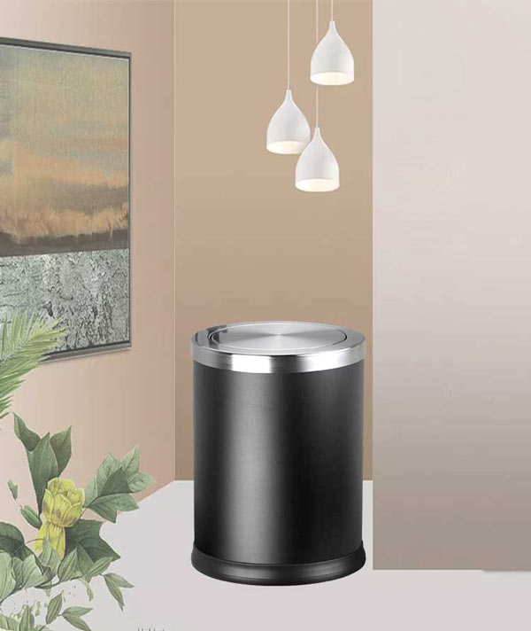 Thùng rác thép sơn tĩnh điện đen nắp lật