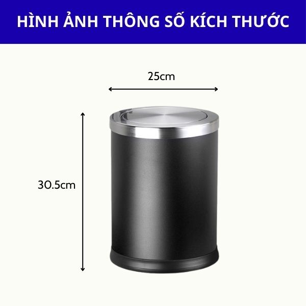 Tham khảo kích thước thùng rác nắp lật văn phòng màu đen
