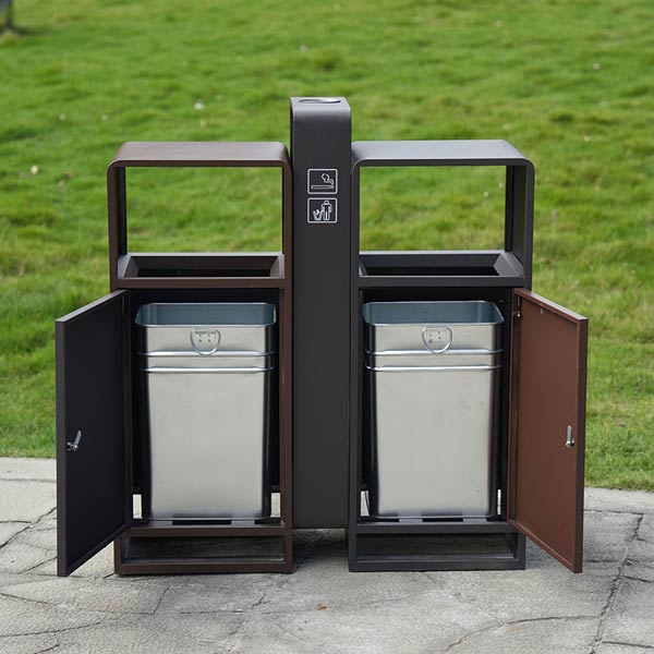 Kết cấu thùng rác ngoài trời 2 lớp, thùng tôn hoa đựng rác trực tiếp
