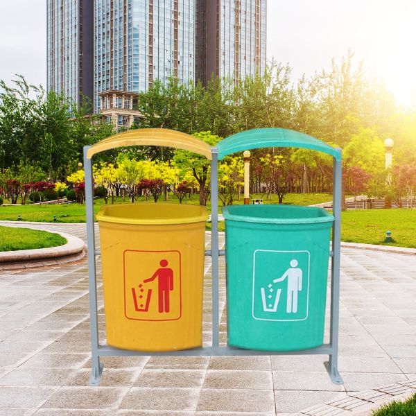 Mẫu thùng rác treo đôi 80L ngoài trời bằng nhựa composite