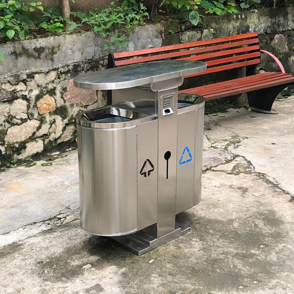 Đặt mua ngay mẫu thùng rác inox kết cấu 2 ngăn bền bỉ này