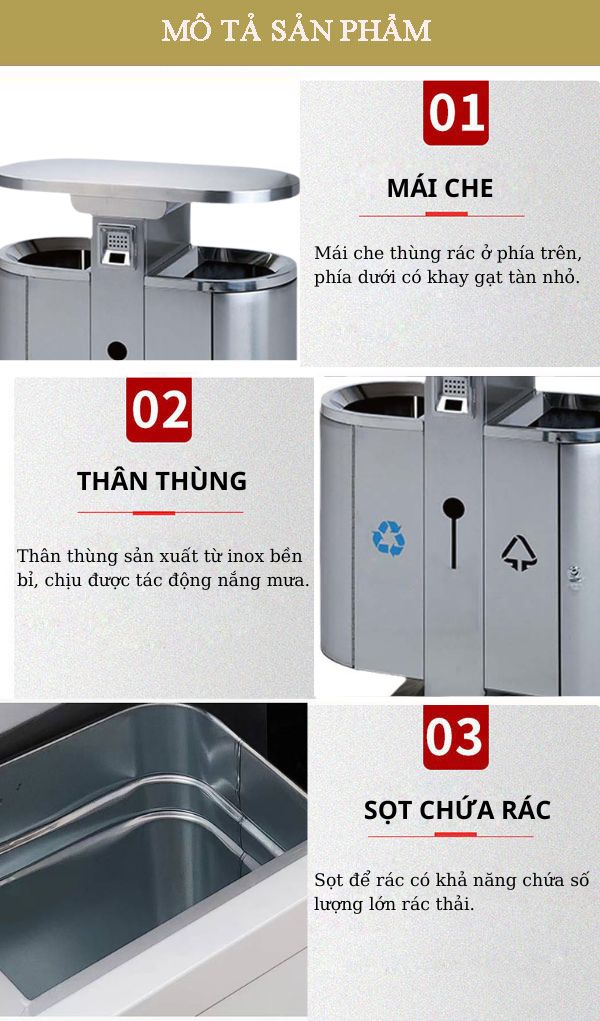 Khám phá các bộ phận cấu thành thùng rác treo đôi công cộng