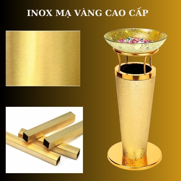 Mẫu thùng rác sản xuất bằng inox mạ vàng
