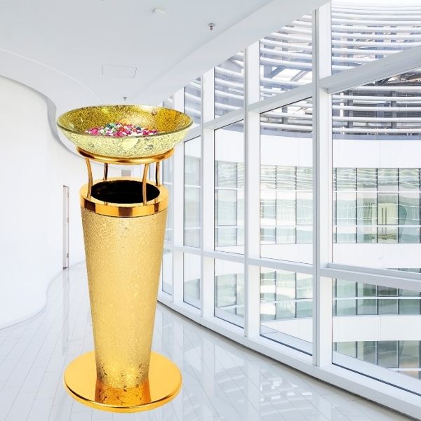 Thùng rác inox tròn bọc giả da trang trí