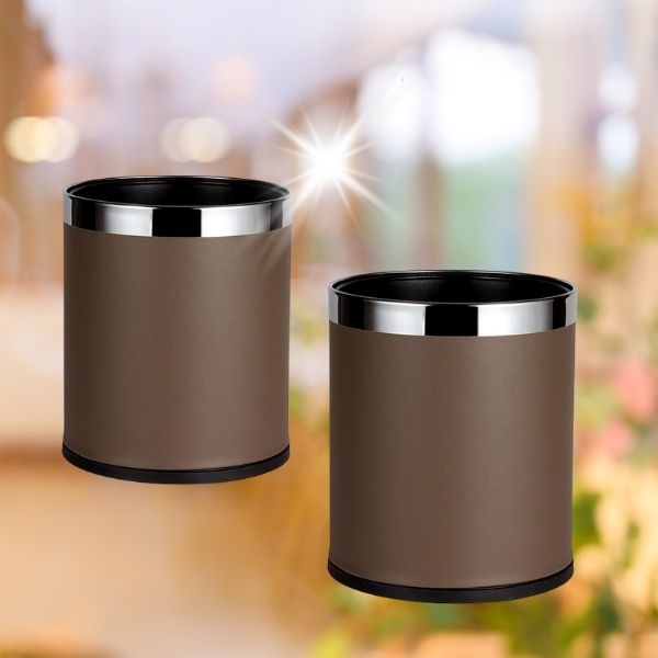 Thùng rác thép sơn nâu kiểu dáng không nắp