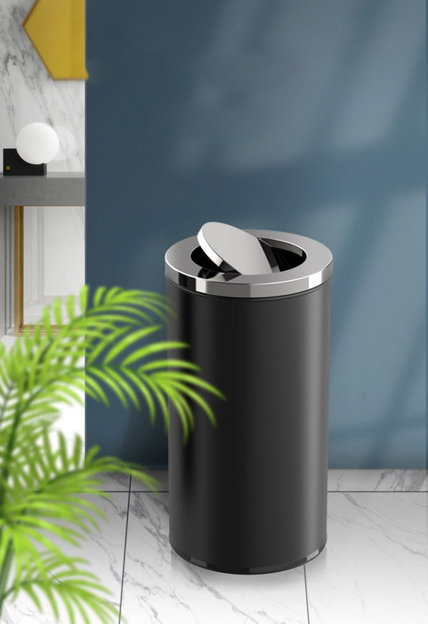 Thùng rác tròn sơn đen nắp bập bênh