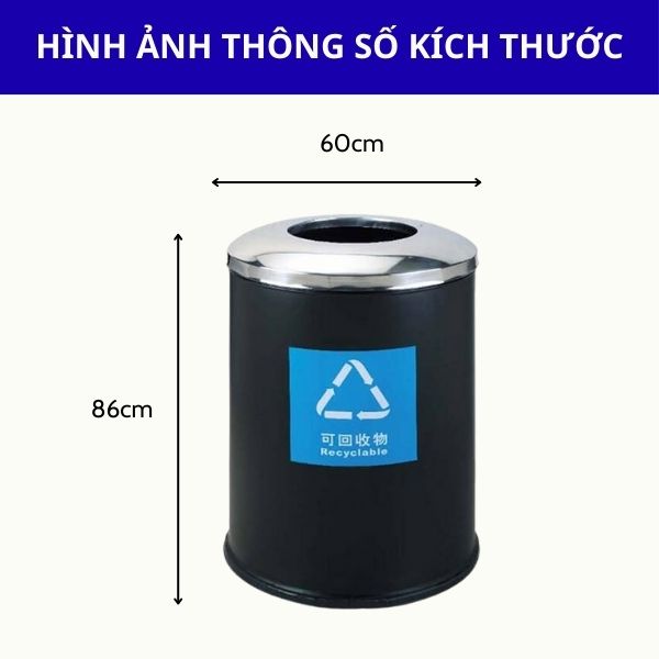 Chi tiết kích thước thùng rác thép sơn đen