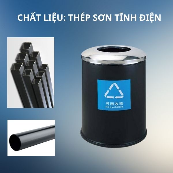 Chất liệu thép vững chãi cấu thành thùng rác