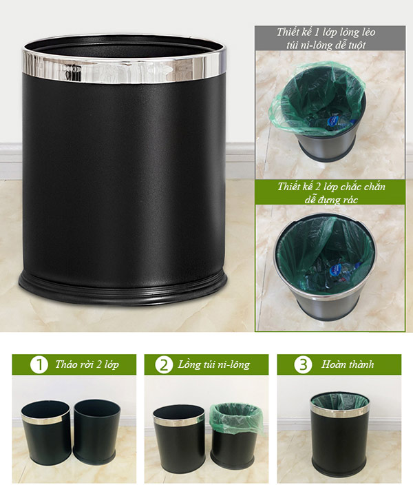 Thùng rác không nắp thiết kế tiện lợi