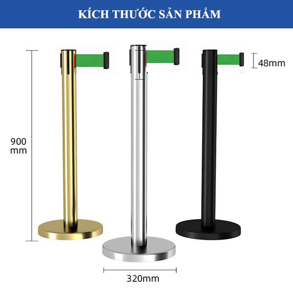 Tham khảo kích thước cột chắn inox loại dây kéo màu xanh lá