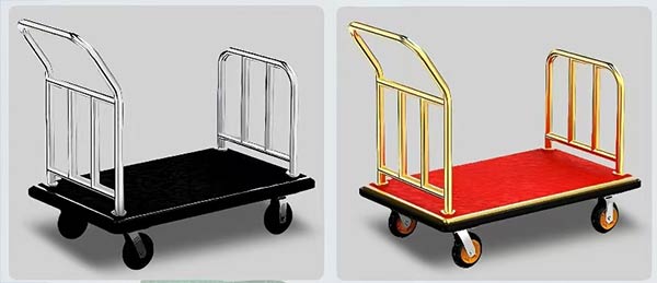 Mẫu xe đẩy hành lý chữ U inox vàng và inox trắng