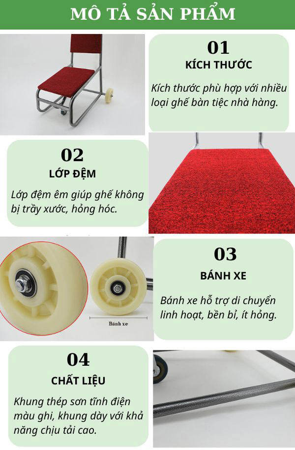Tìm hiểu các đặc điểm thiết kế xe đẩy vận chuyển ghế nhà hàng