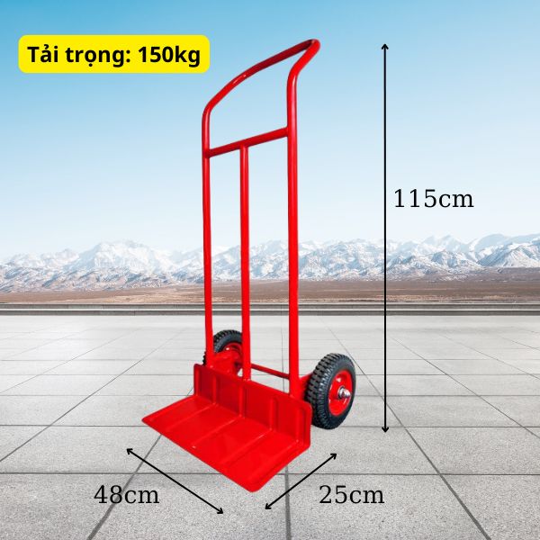Kích thước xe đẩy hàng bằng thép sơn tĩnh điện màu đỏ