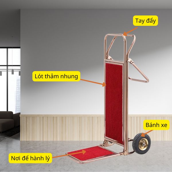 Mẫu xe đẩy hành lý cỡ nhỏ với các bộ phận cấu thành chính