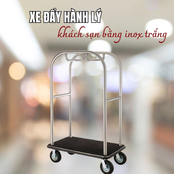 Mẫu xe đẩy hành lý khung bằng inox trắng cỡ lớn