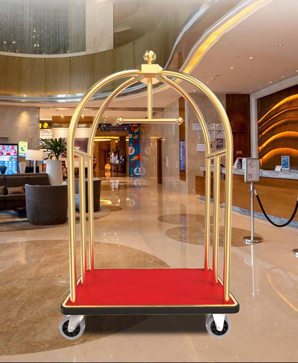 Mẫu xe đẩy hành lý cỡ lớn khung inox mạ vàng