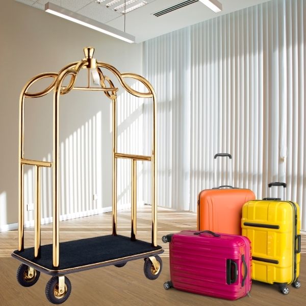 Mẫu xe trolley đẩy hành lý inox vàng
