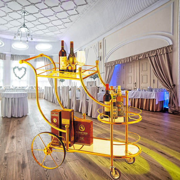 Mẫu xe đẩy rượu inox mạ vàng cao cấp