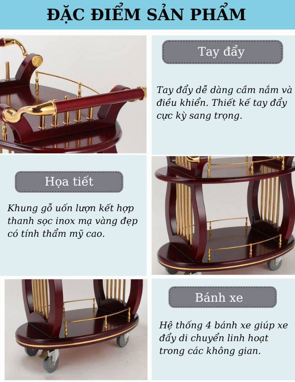 Đặc điểm thiết kế, cấu tạo xe đẩy rượu