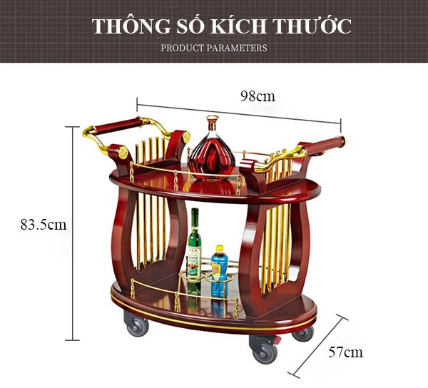 Kích thước xe đẩy phục vụ rượu trà