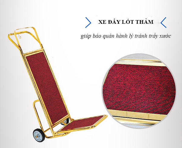 Xe đẩy hành lý lót thảm đỏ cao cấp, chống xước hành lý của du khách