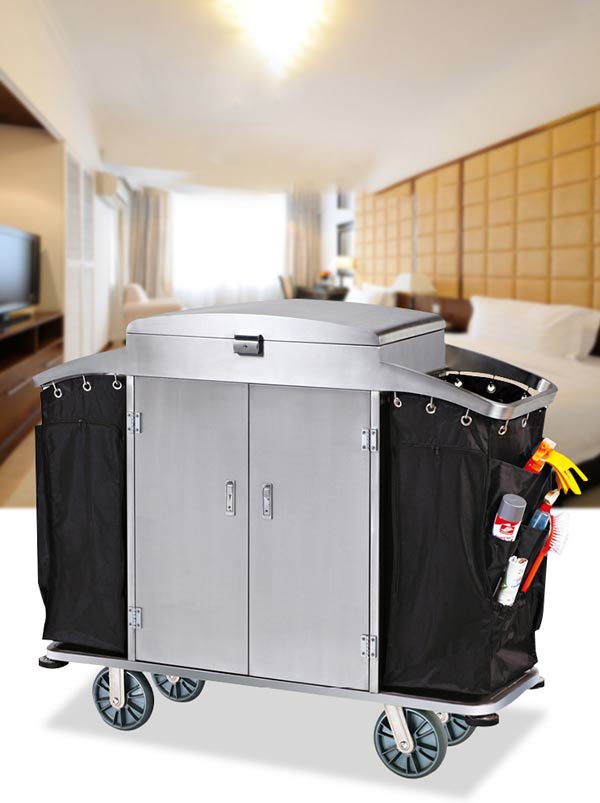 Xe dọn buồng phòng inox cỡ lớn có cửa đóng kín