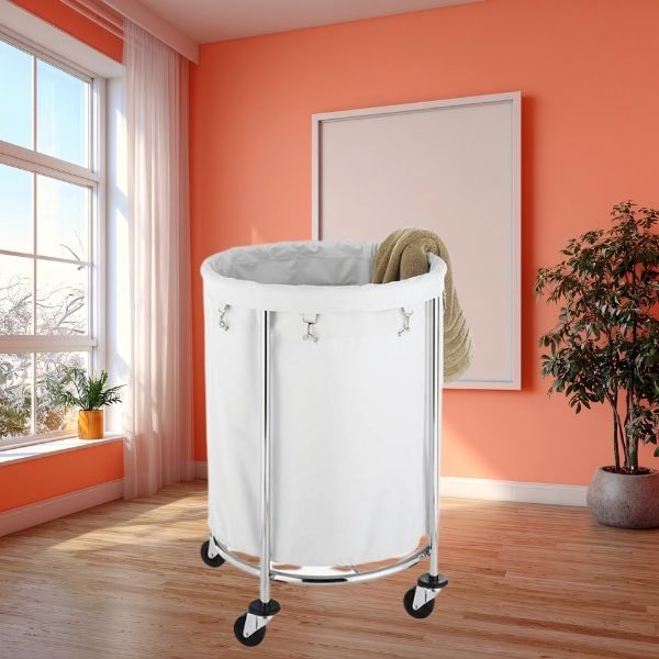 Mẫu xe đẩy thu gom đồ vải khung tròn