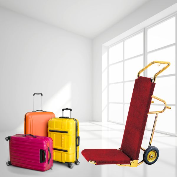Xe kéo hành lý khung inox vàng cỡ nhỏ cho khách sạn, homestay