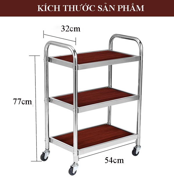Kích thước xe đẩy phục vụ bàn tiệc 3 tầng