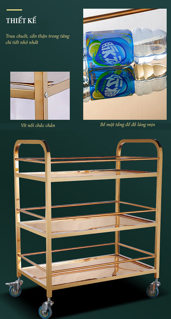 Khám phá đặc điểm cấu tạo xe đẩy 3 tầng phục vụ bàn