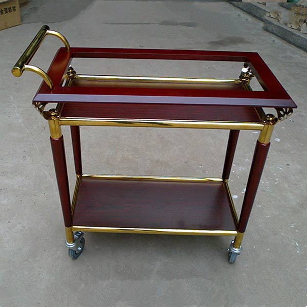 Paloca lắp đặt xe đẩy rượu mặt gỗ khung inox vàng