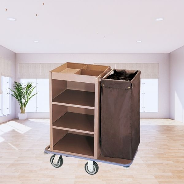 Mẫu xe trolley dọn phòng cỡ nhỏ 1 túi vải treo khung