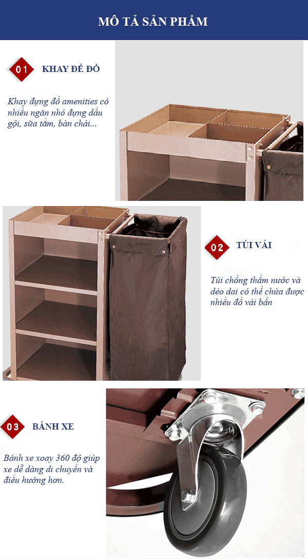 Đặc điểm thiết kế của xe trolley dọn buồng phòng