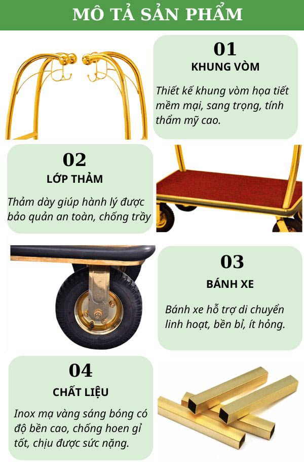 Đặc điểm thiết kế của xe vận chuyển vali, hành lý khách sạn