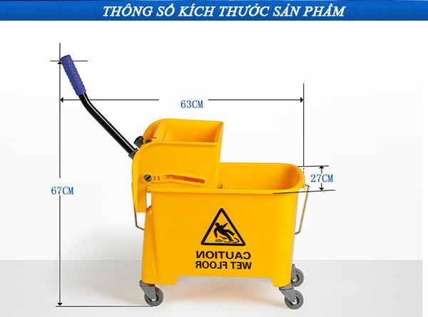 Chi tiết kích thước xe vắt móp đơn 1 xô 20L