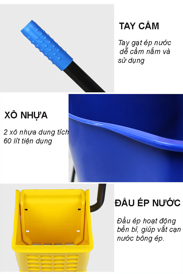 Đặc điểm thiết kế xe vắt nước lau nhà 2 xô 60L