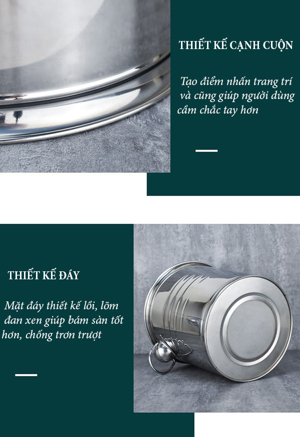 Chi tiết đặc điểm thiết kế của xô đựng đá inox