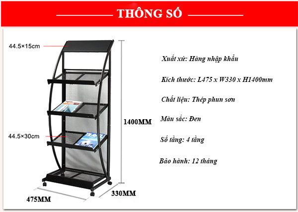 Chi tiết kích thước giá kệ đựng sách báo