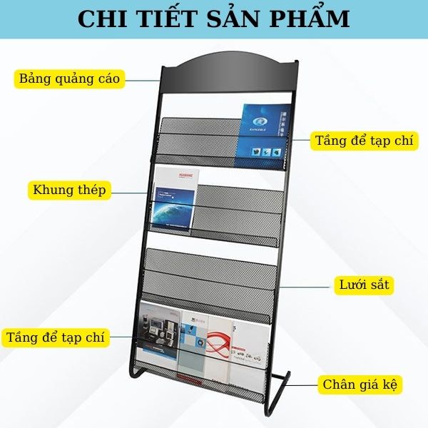 Các bộ phận cấu thành trên kệ 4 tầng để sách báo