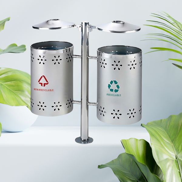 Mẫu thùng rác treo đôi ngoài trời làm bằng inox